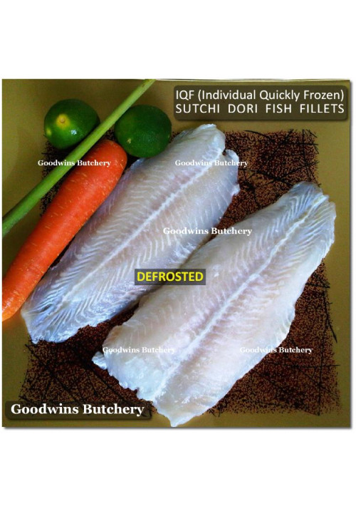 Fish DORI sutchi fillets IQF brand NASUBA Medan NBL 300-400 +/- 11" 28cm/pc - REPACKED (price/pack 700g 2pcs)